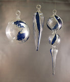 Indigo Blue Flower Glass Ornament